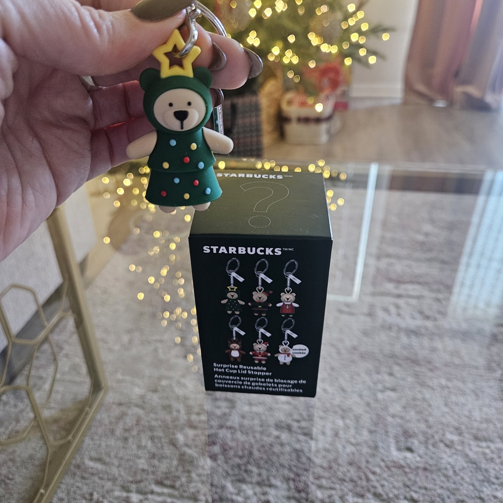 Starbucks Festive Bear Keychain in Green and Yellow